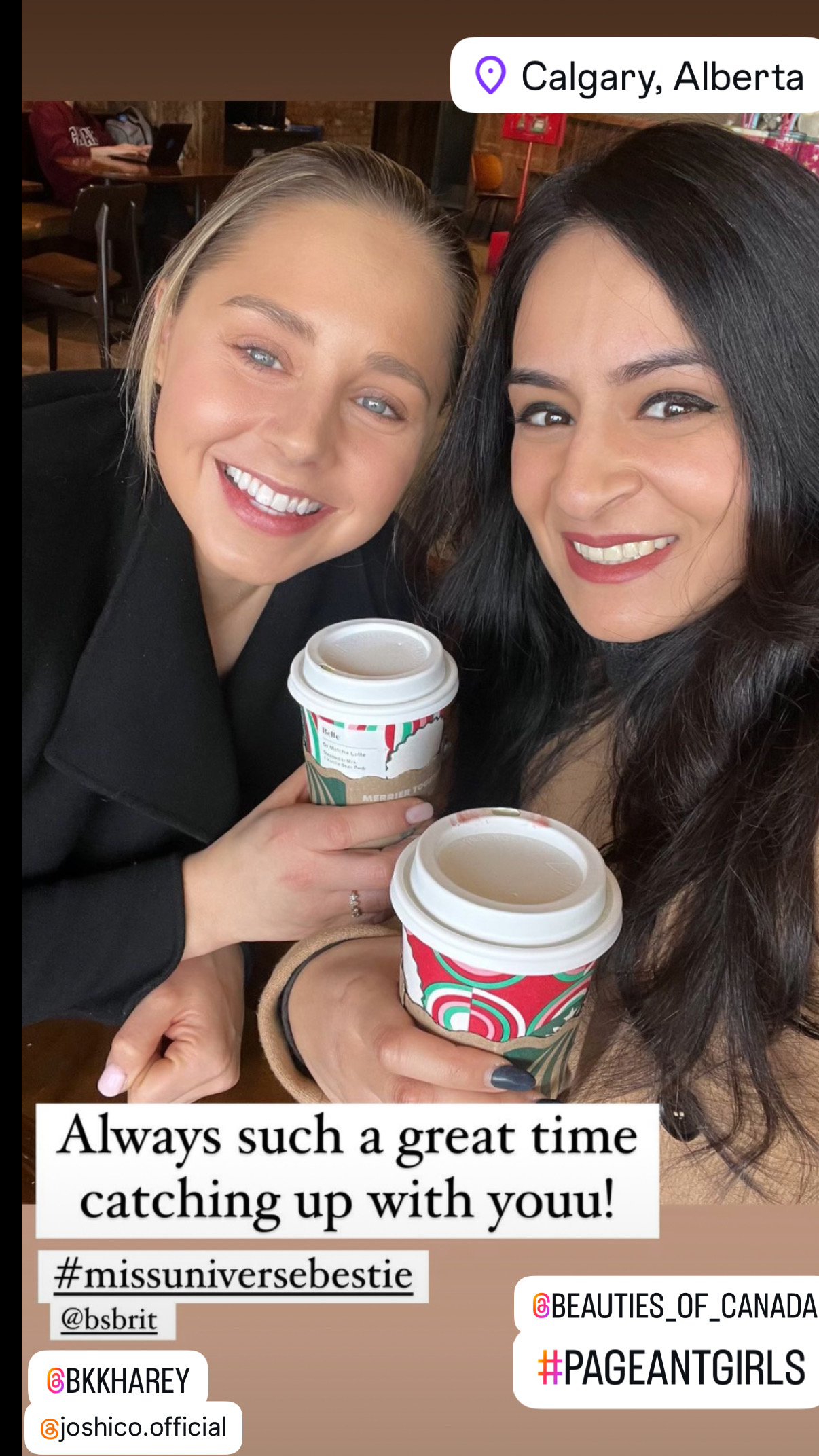 Brittany reconnecting with a longtime friend from the pageant community in Calgary