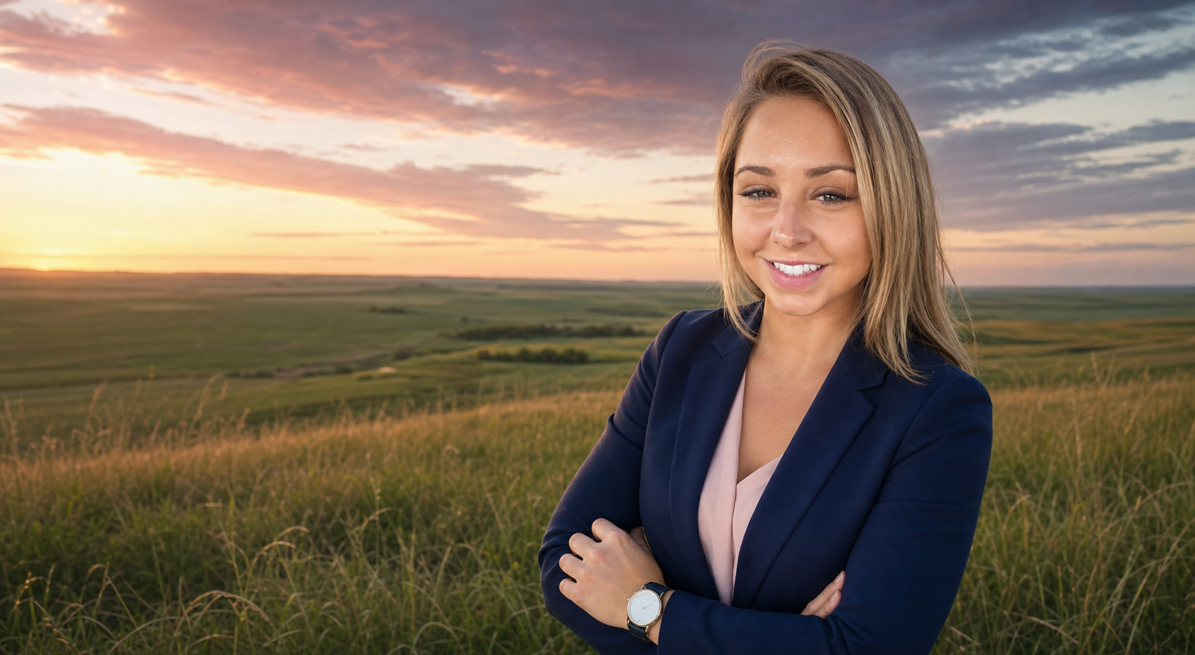 Brittany Saunders in a Saskatchewan prairie landscape